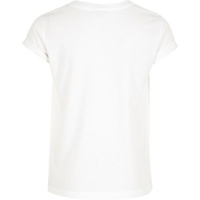Girls white fade gingham print slogan T-shirt